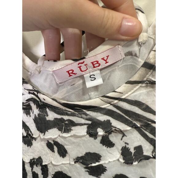 Vintage Black White Multi Animla Print Ruffled Flowy Long Top Y2k, 90s Grudge,Wh - Picture 4 of 10